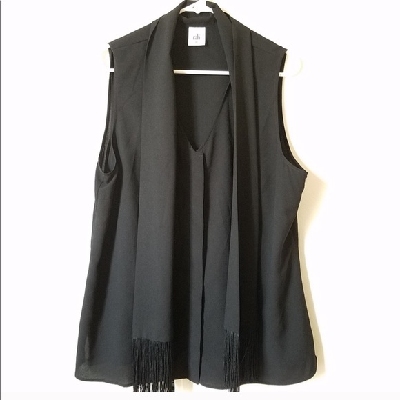 Cabi Black Fringe Sleeveless Scarf Blouse. Sz XL - Picture 2 of 4